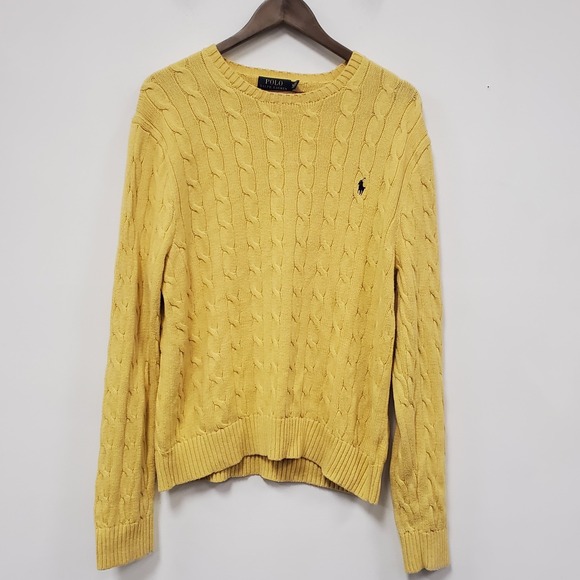Polo Ralph Lauren Other - Polo Ralph Lauren Mens XL Yellow Cotton Cable Knit Sweater Crewneck Pullover